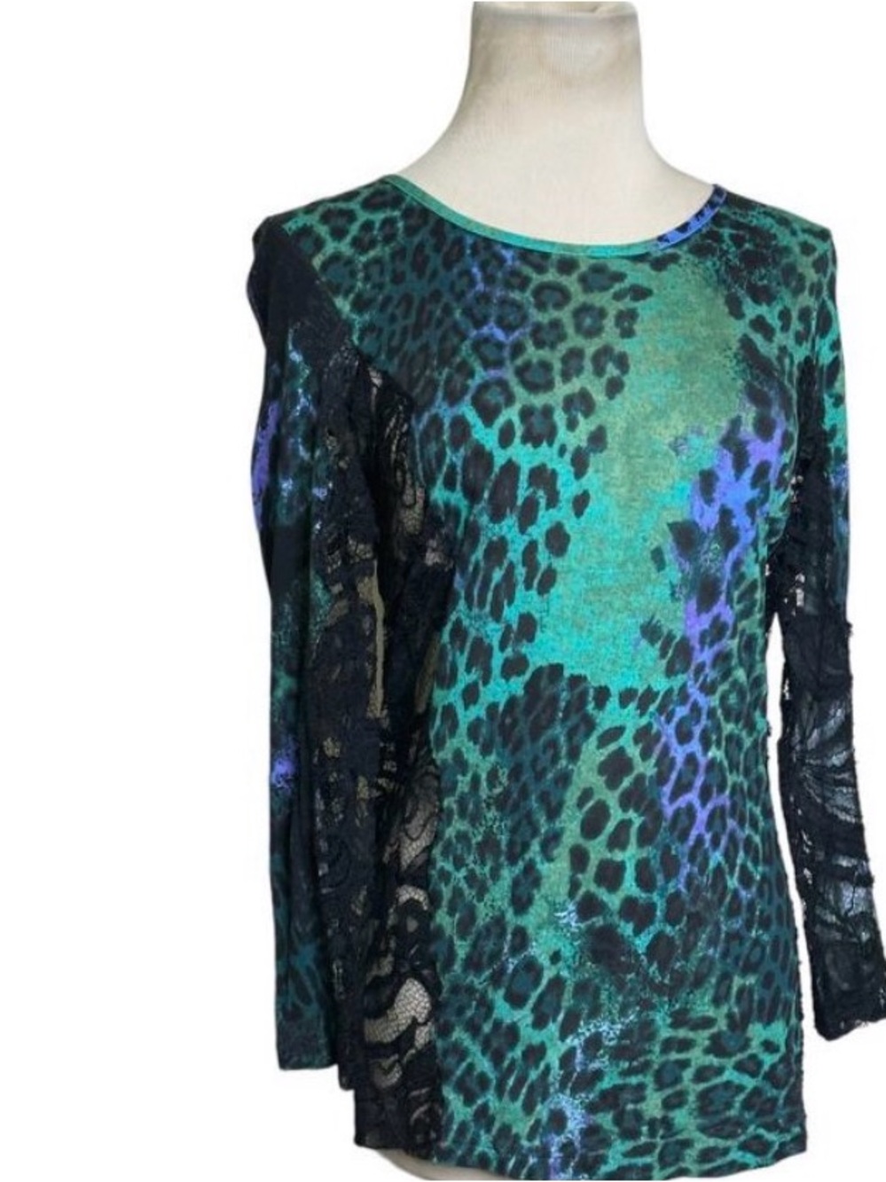 Title: Emilio Pucci Leopard Print Top – Purple & Green – Lace Detail – Size 40